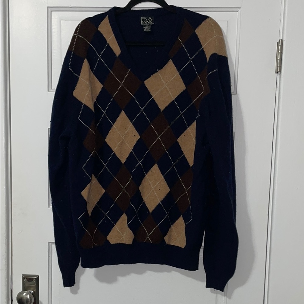 Jos. A. Bank Navy and Tan Argyle Sweater